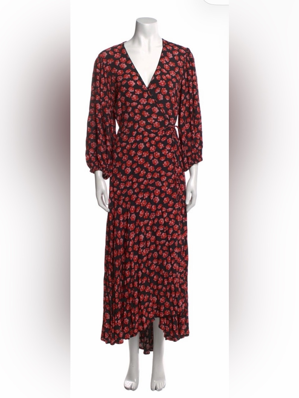 GANNI Floral Wrap Maxi Dress Black Red Size 40